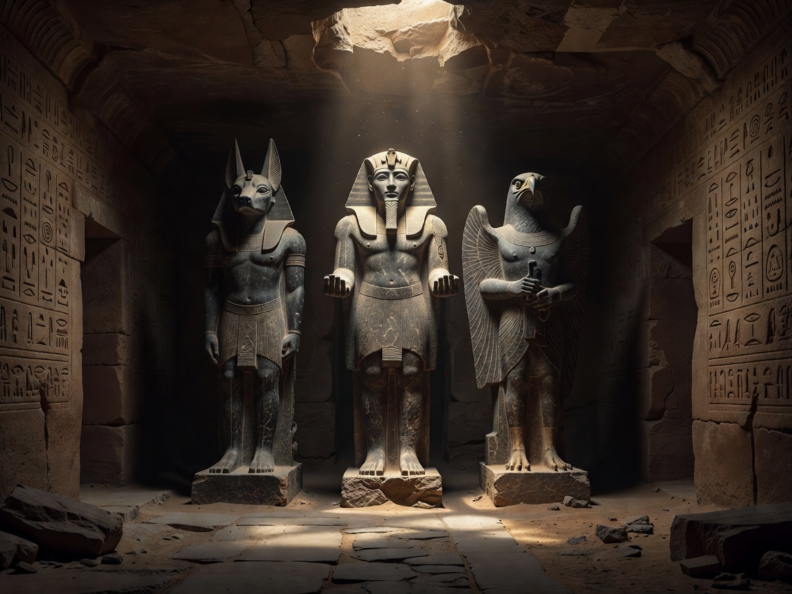 Mysterious Ancient Egyptian Statues representing the heritage and mystery behind the slot mechanics